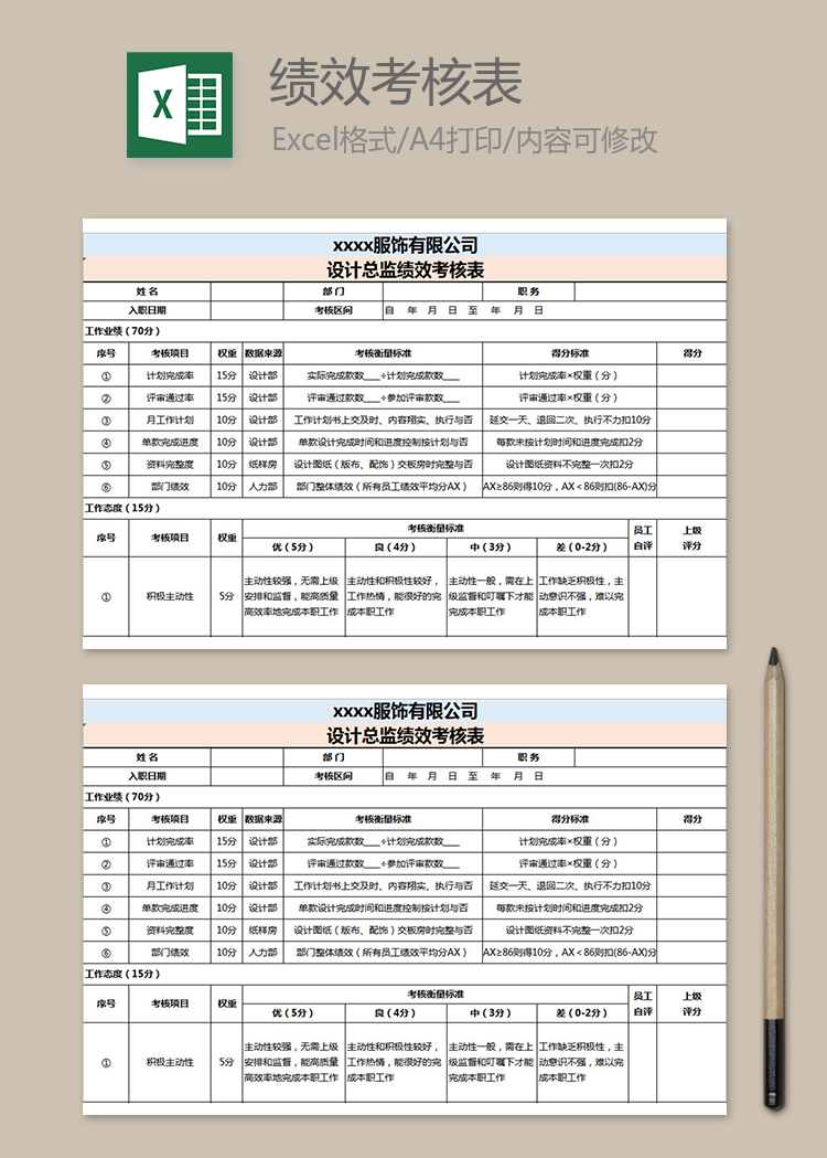 設計總監績效考核表