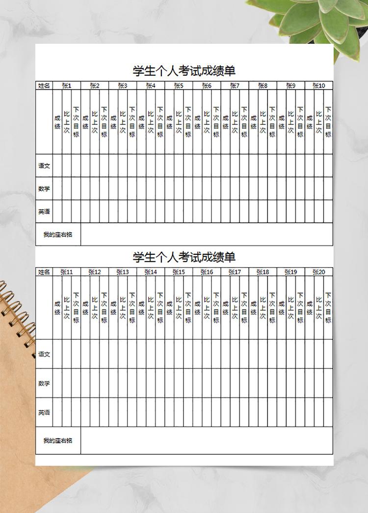 學生個人考試成績單