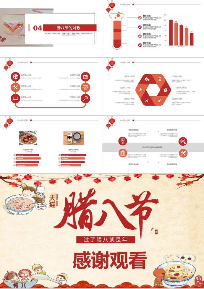 中國(guó)紅紅燈籠臘八節(jié)介紹PPT模板-2