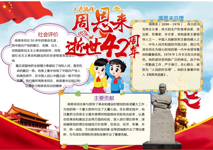 周恩來(lái)逝世40周年手抄報(bào)
