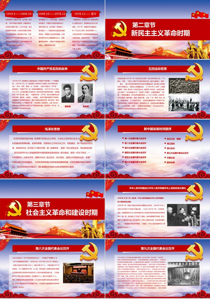 金色萬里長城風共產黨建黨98周年PPT模板-1