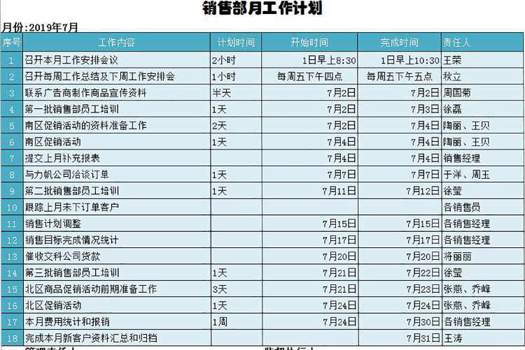 藍(lán)色系銷售部月度工作計(jì)劃表-1