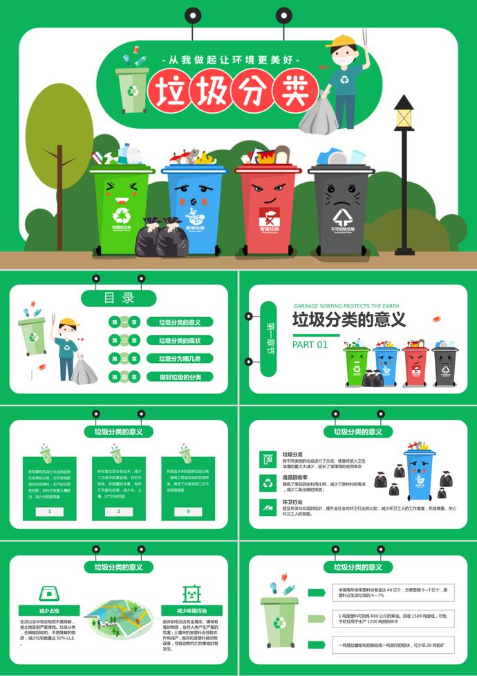 綠色時尚風(fēng)格垃圾分類教育培訓(xùn)PPT模板