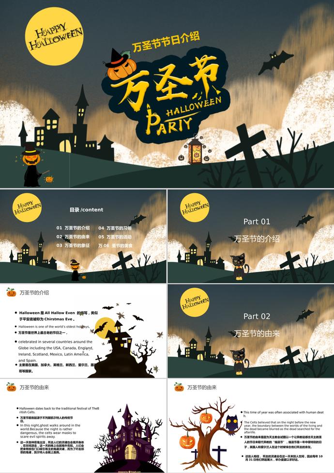 卡通萬圣節(jié)節(jié)日介紹通用ppt模板