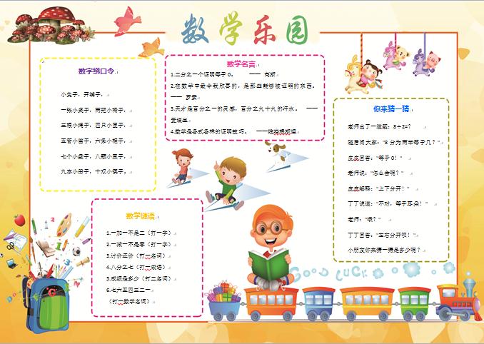 黃色卡通人物數(shù)學樂園手抄報wps