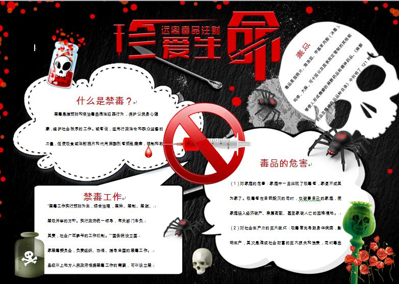 黑色主題禁毒手抄報