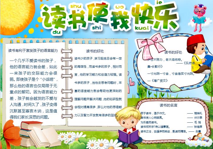 簡約清新讀書使我快樂小報word模板
