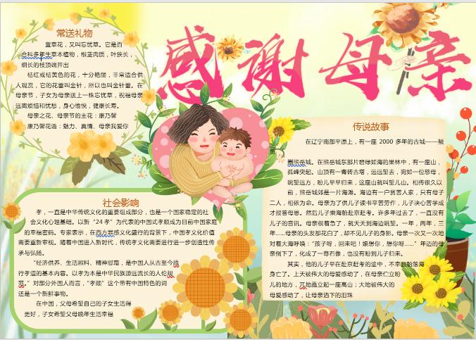 小清新感恩母親節手抄報