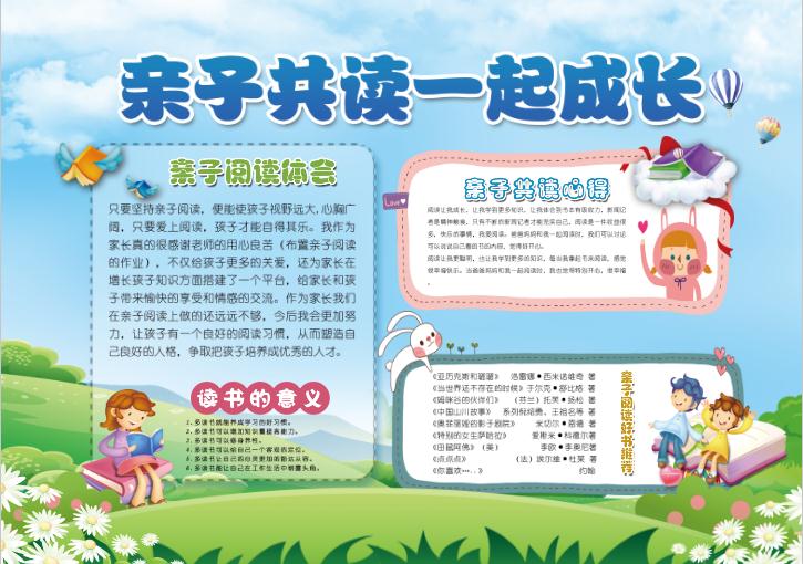 藍(lán)色親子共讀書(shū)本卡通宣傳手抄報(bào)Word模板