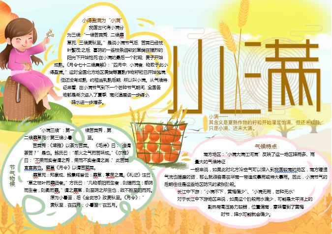 豐收小滿節氣手抄報Word模板