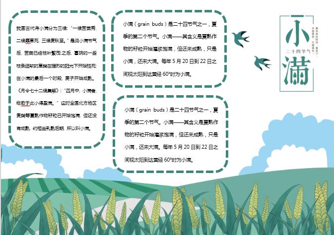 簡(jiǎn)潔清新小滿手抄小報(bào)Word模板