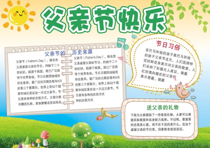 暖色溫馨父親節(jié)快樂節(jié)日校園手抄報(bào)