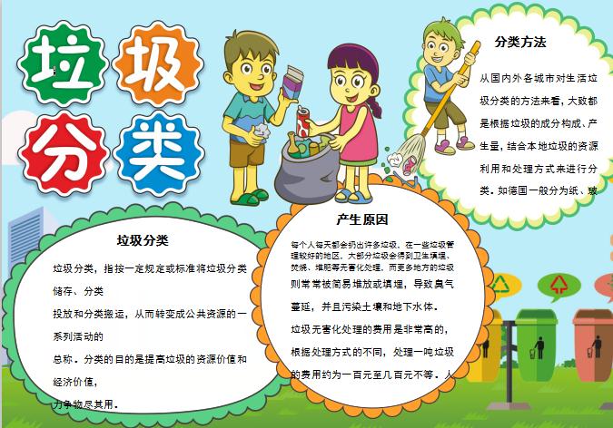 青橘色卡通風格垃圾分類手抄報word模板
