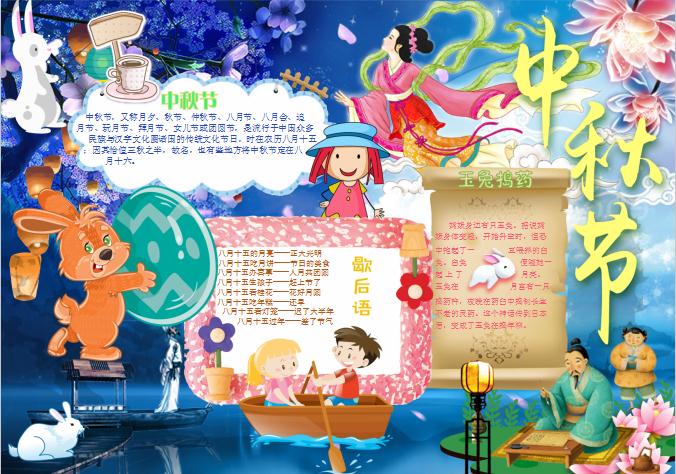 炫藍(lán)精美風(fēng)格中秋節(jié)手抄小報(bào)Word模板