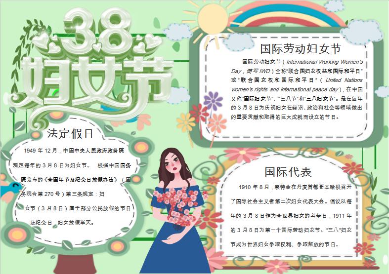 粉綠三八婦女節小報Word模板
