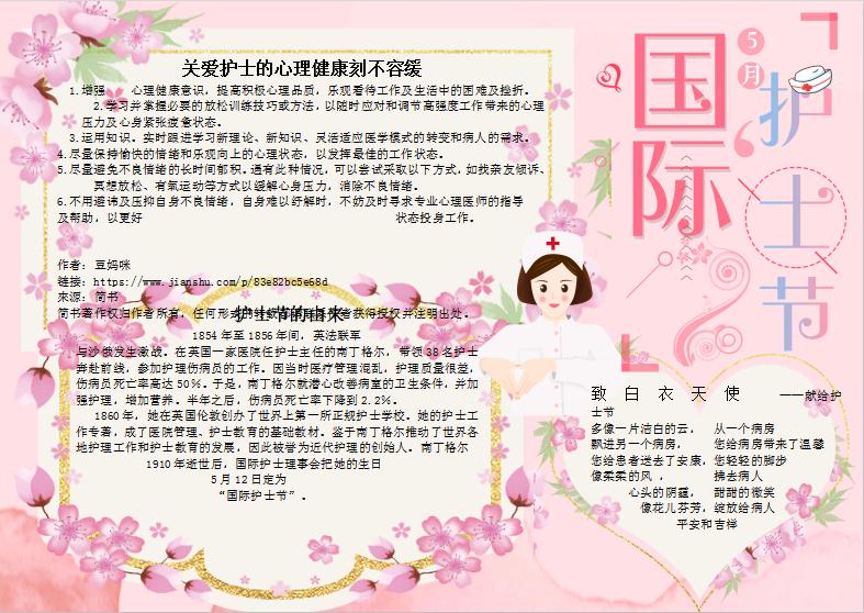 粉色清新花卉國際護(hù)士節(jié)手抄報(bào)Word模板