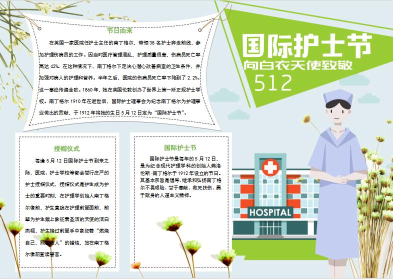 小清新卡通簡約風護士節(jié)手抄報模板