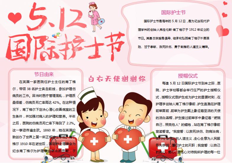 卡通可愛粉色護士節手抄報