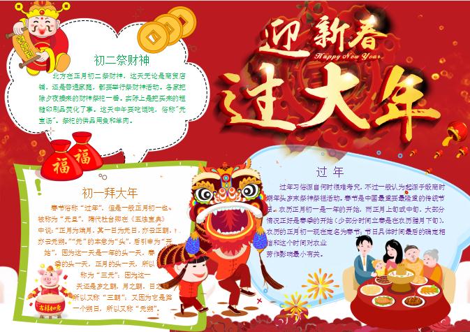 紅色大氣春節(jié)喜慶過大年手抄報Word模板