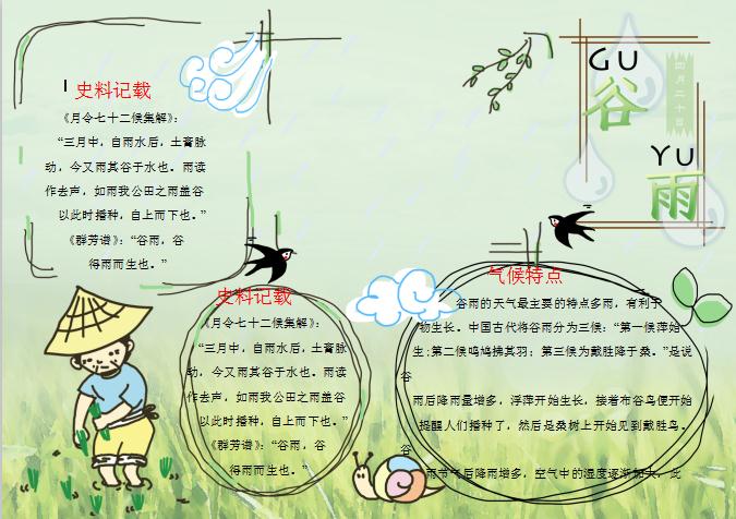 小清新淺綠谷雨節(jié)氣小報(bào)Word模板