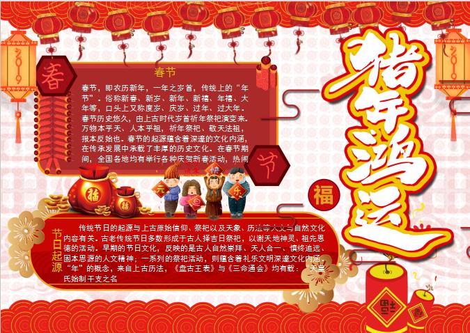 喜慶紅風(fēng)格新年春節(jié)小報Word模板