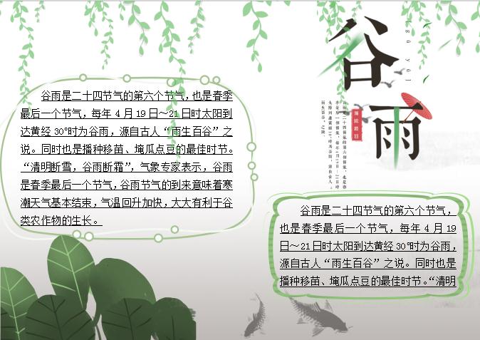 簡潔綠色谷雨小報Word模板