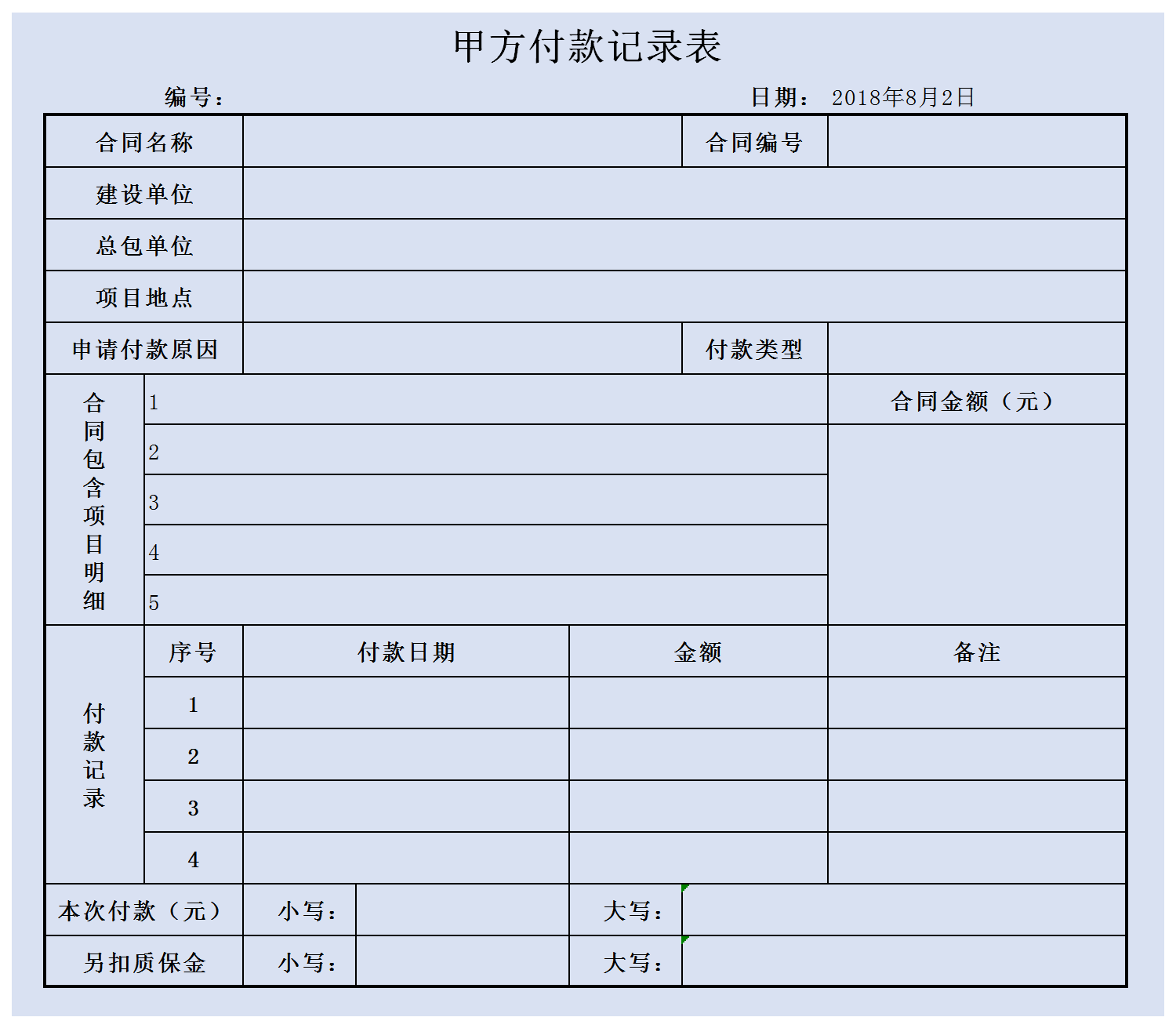 費(fèi)用支出付款申請(qǐng)表記錄表