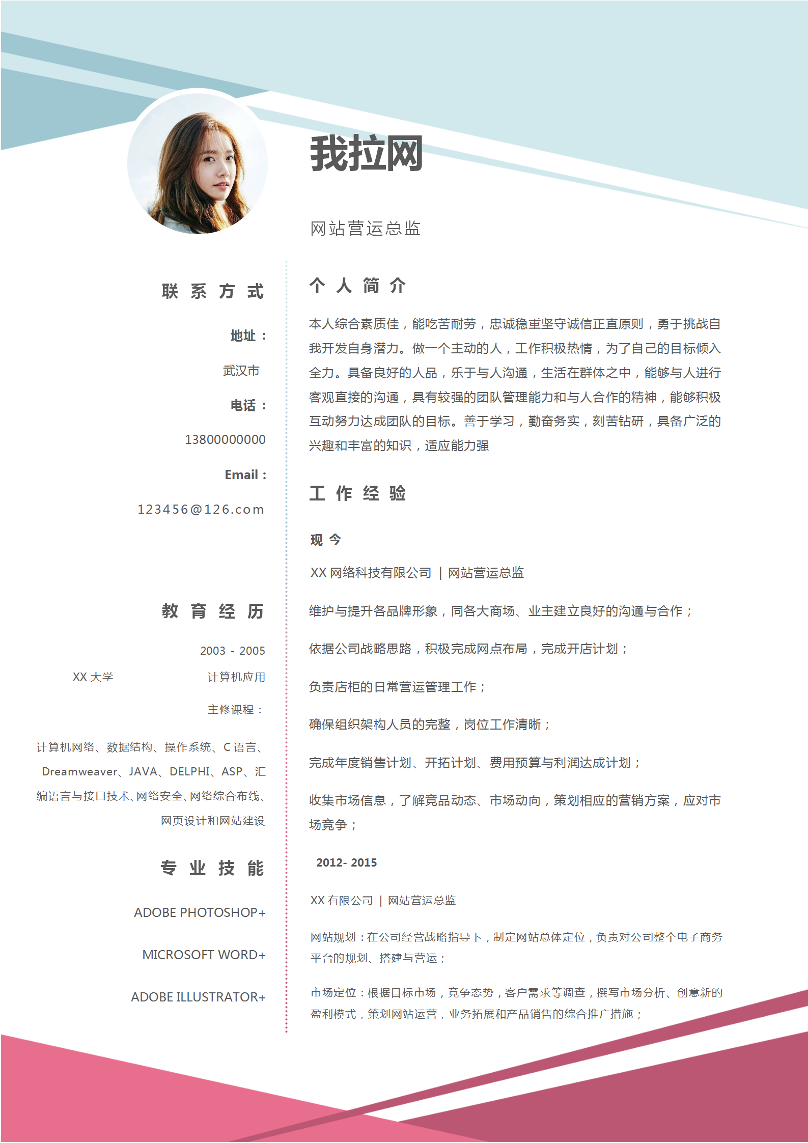 創意排版網站運營總監簡歷模板