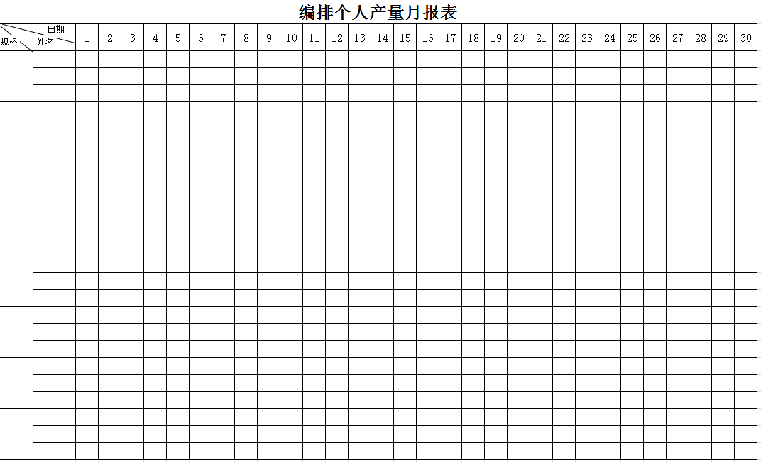 編排人個產(chǎn)量月報表Excel模板