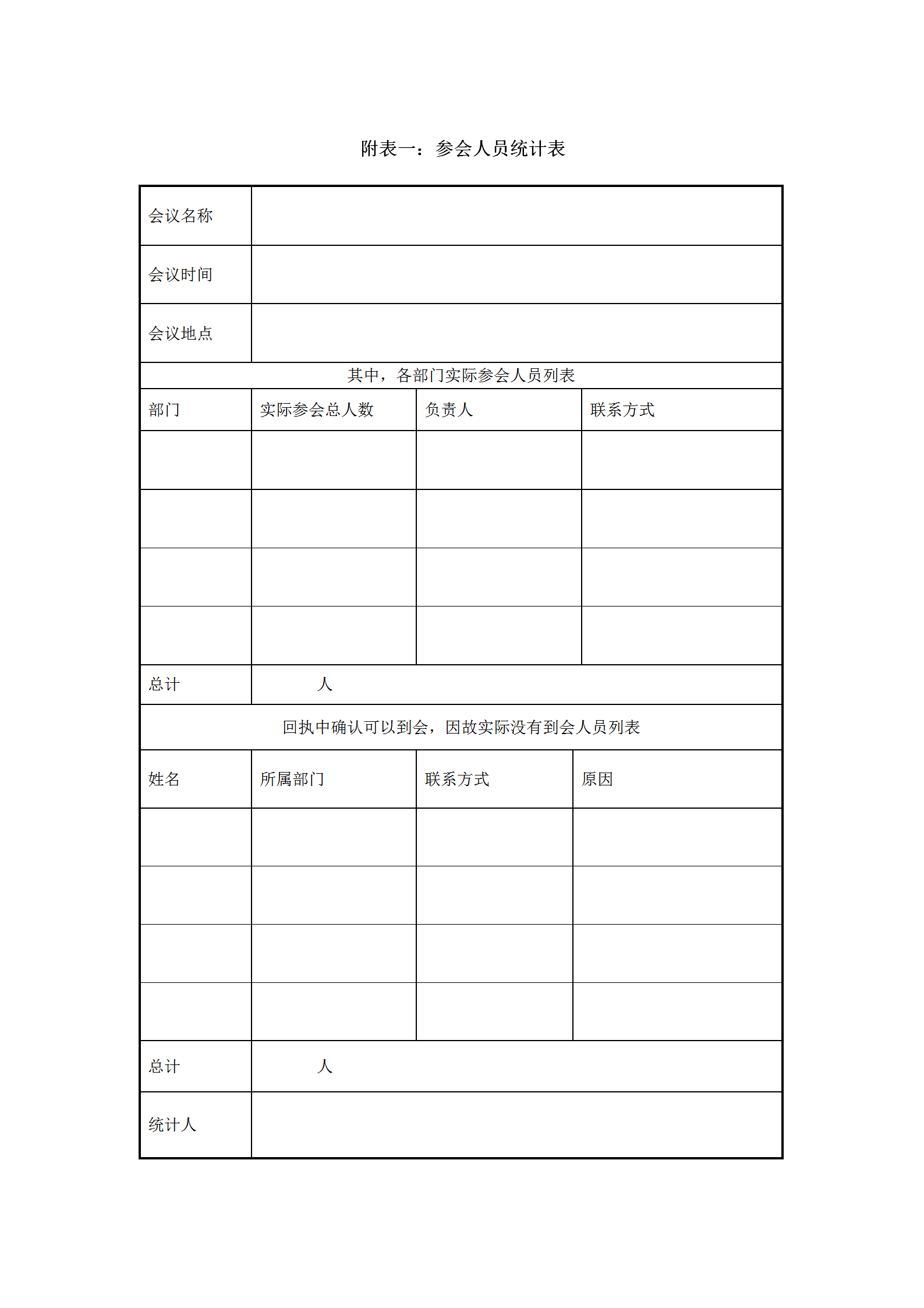 參會人員統計報表word模板