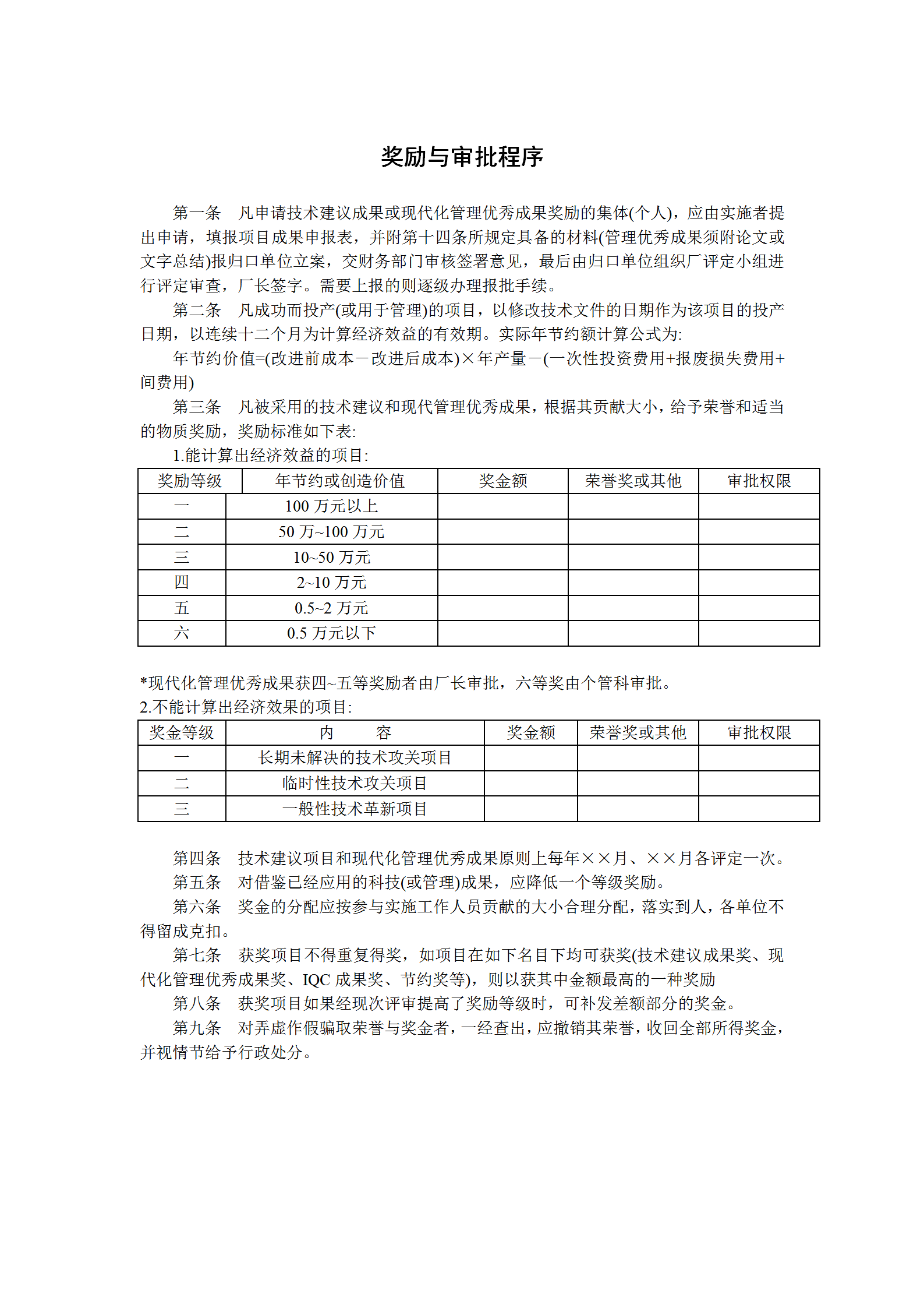 獎勵與審批程序word模板