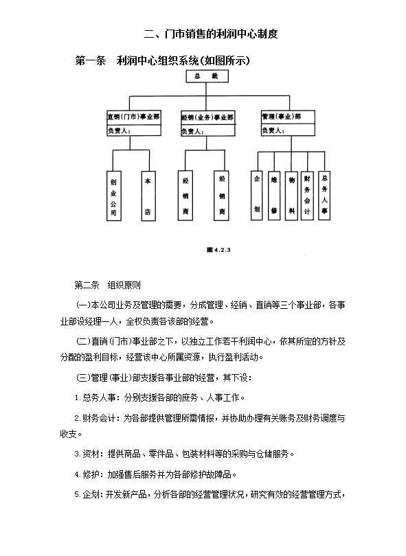 門市銷售的利潤中心制度word模板