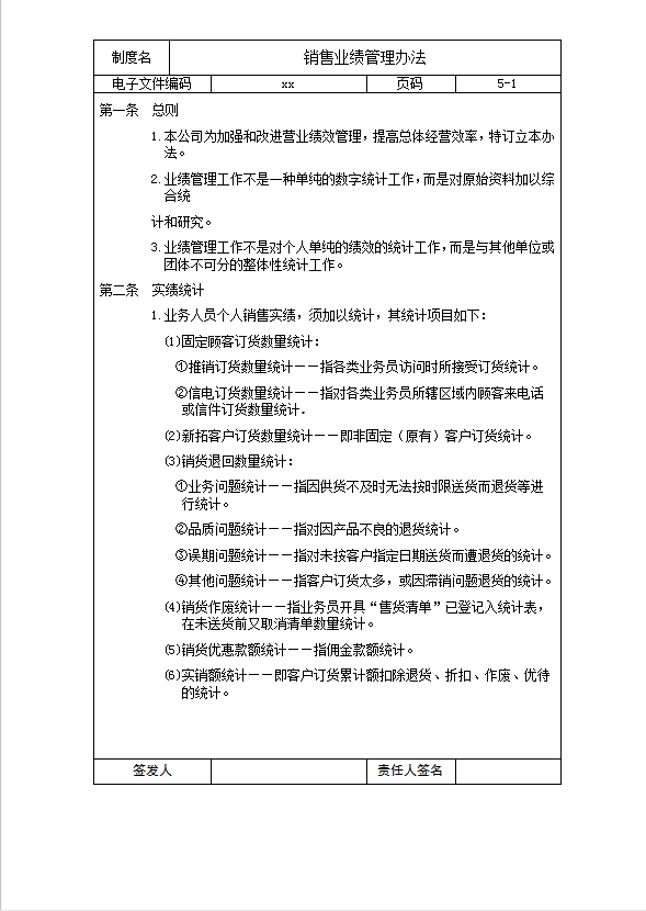 銷售業績管理word模板
