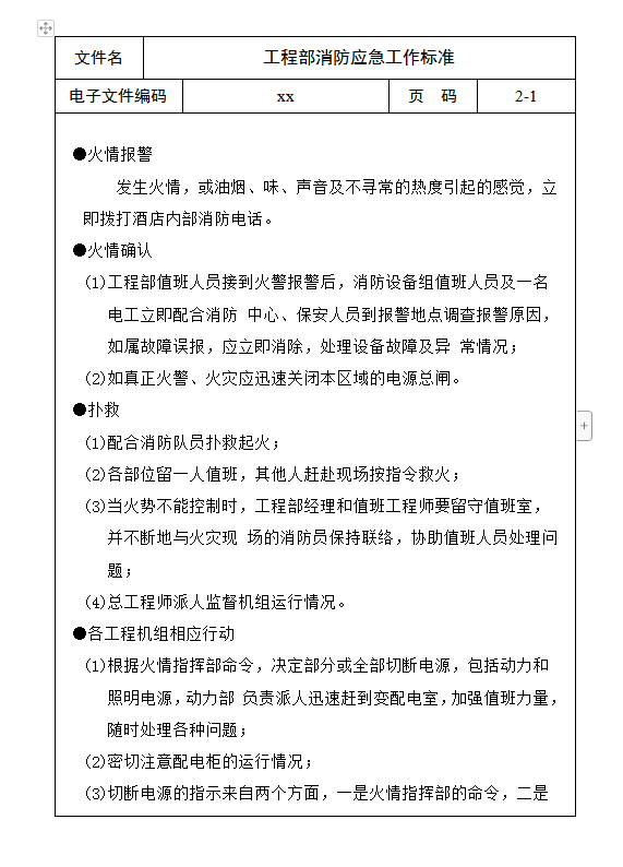 工程部消防應急工作標準word模板