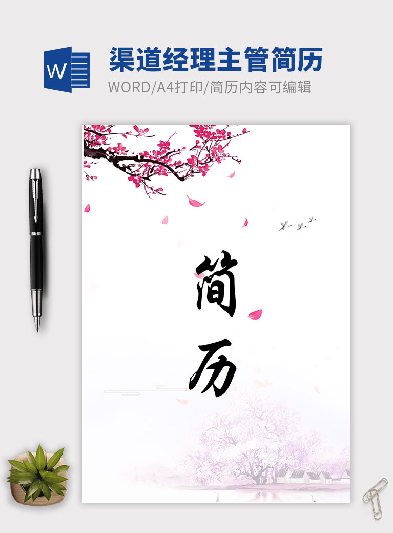 粉色系復(fù)古風(fēng)渠道經(jīng)理主管簡歷模板