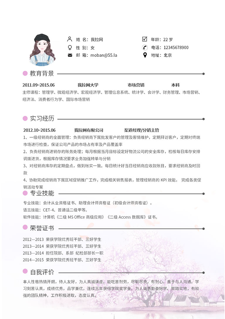 粉色系復(fù)古風(fēng)渠道經(jīng)理主管簡歷模板-1