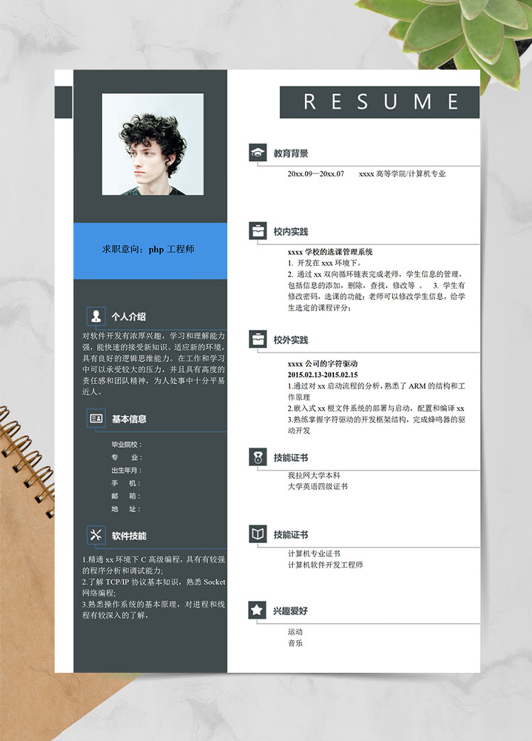 灰色系簡約風(fēng)前端應(yīng)屆生簡歷模板