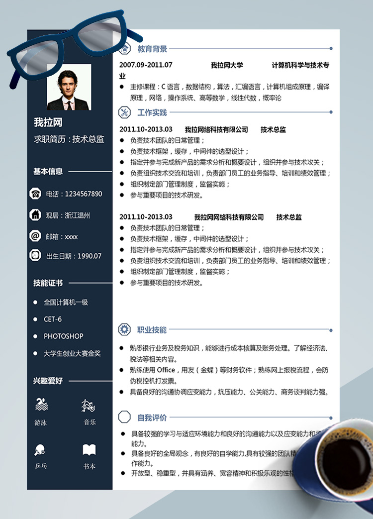 墨藍高端金蝶技術總監(jiān)簡歷模板