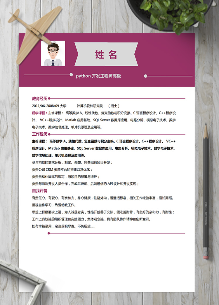 深色系python開發工程師高級簡歷模板