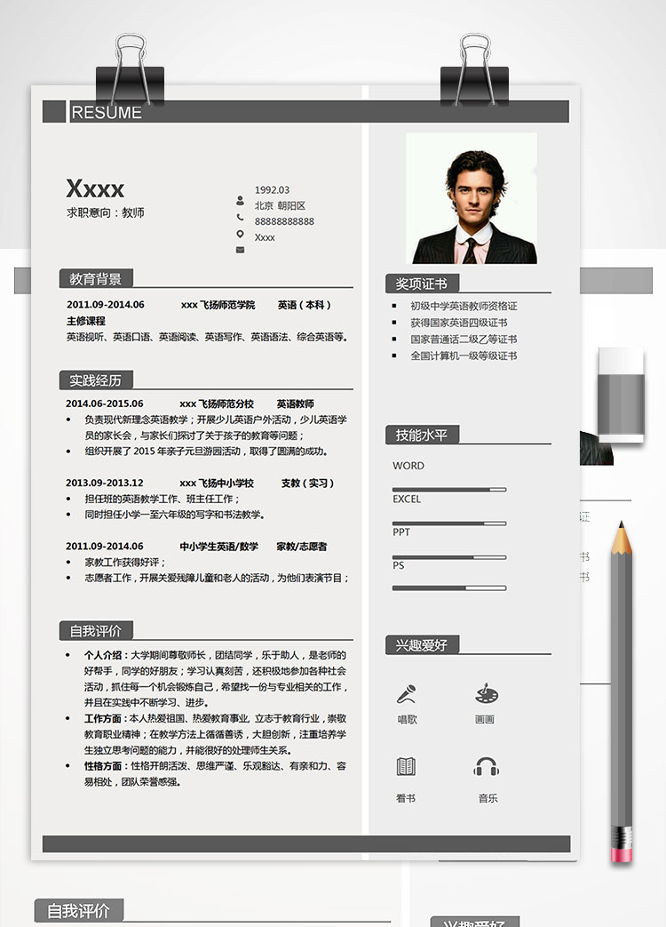 初級中學(xué)英語教師個人簡歷模板
