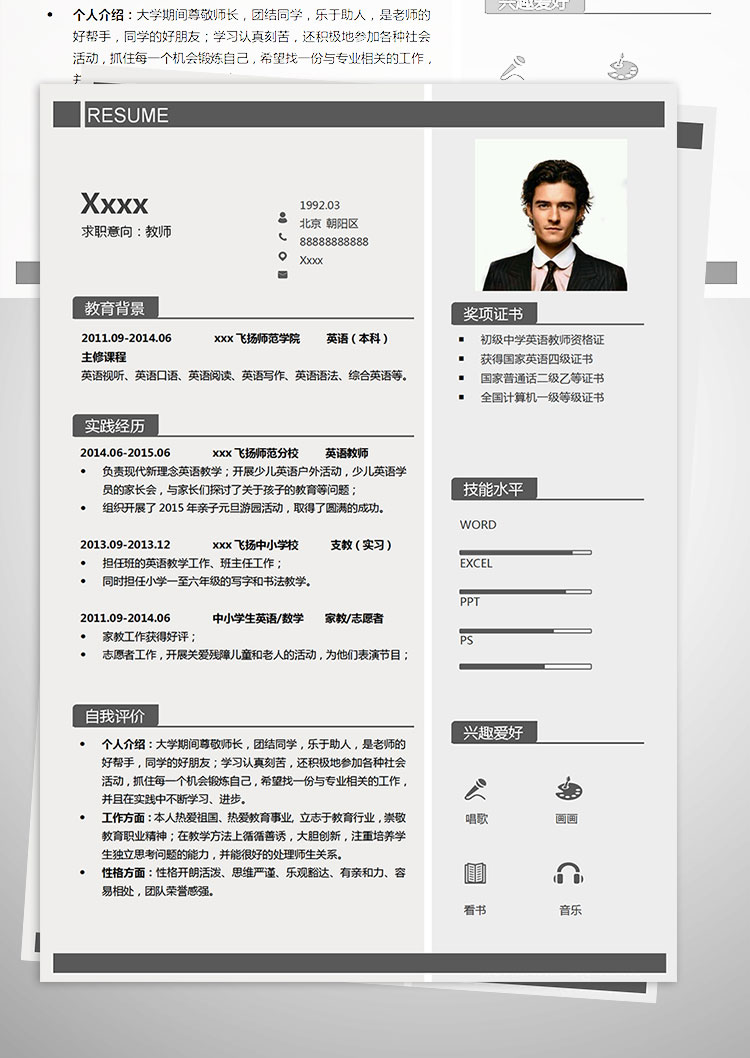 初級中學(xué)英語教師個人簡歷模板-1