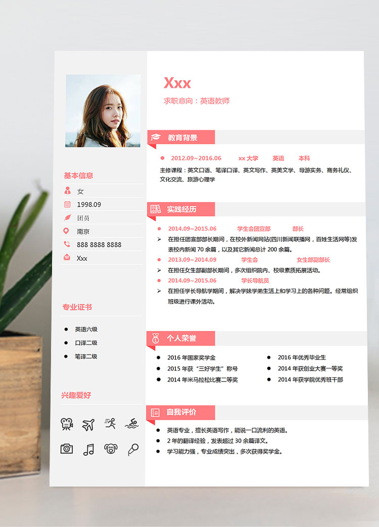 英語口語教師個人簡歷模板