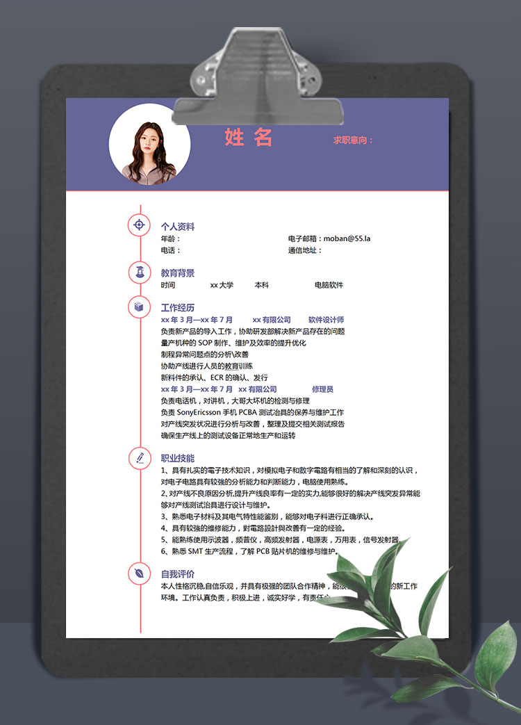茄皮紫現(xiàn)代風(fēng)軟件設(shè)計師個人簡歷模板