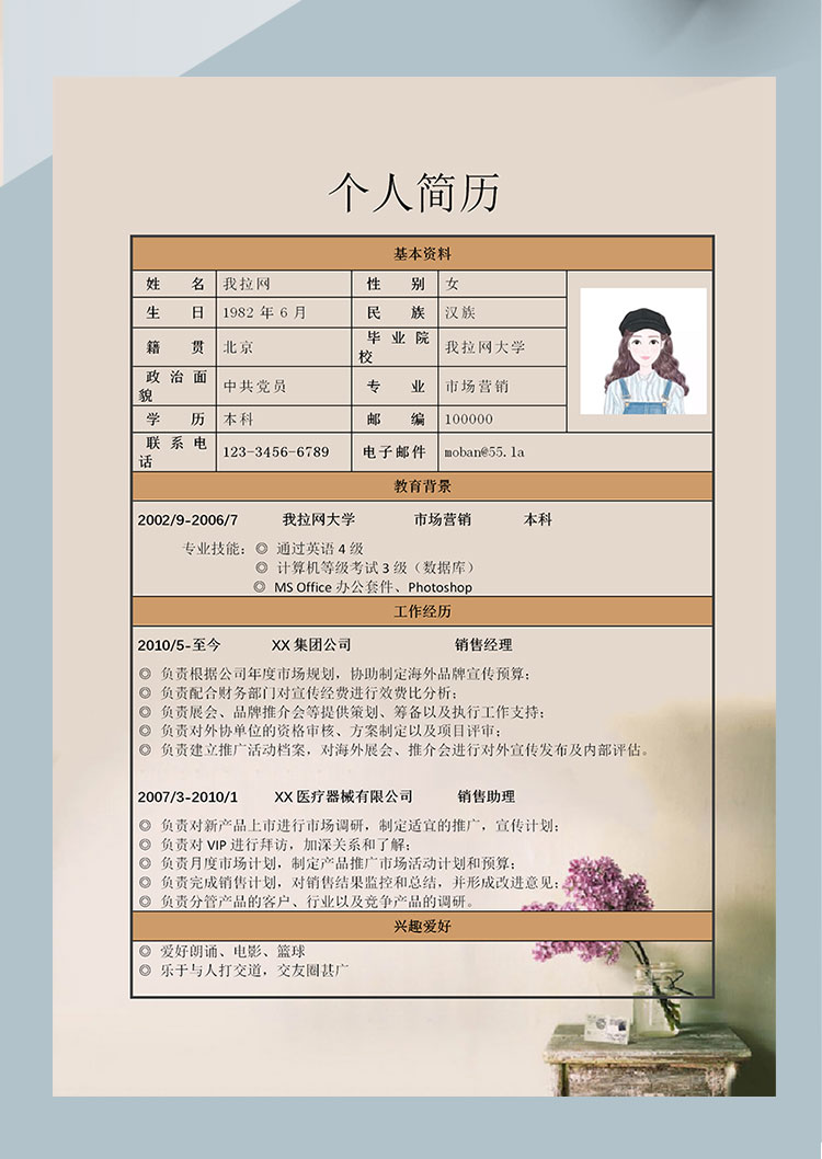 淺色系花卉風汽車銷售個人簡歷模板-1