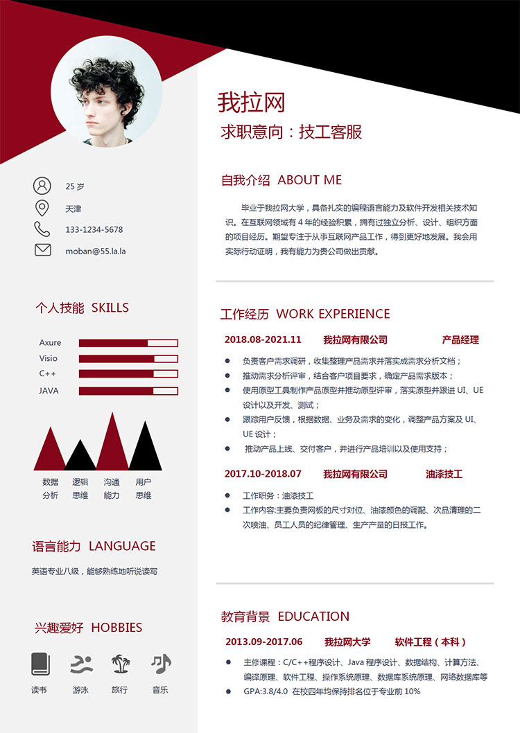 血紅色現(xiàn)代風裝修技工客服簡歷模板-1