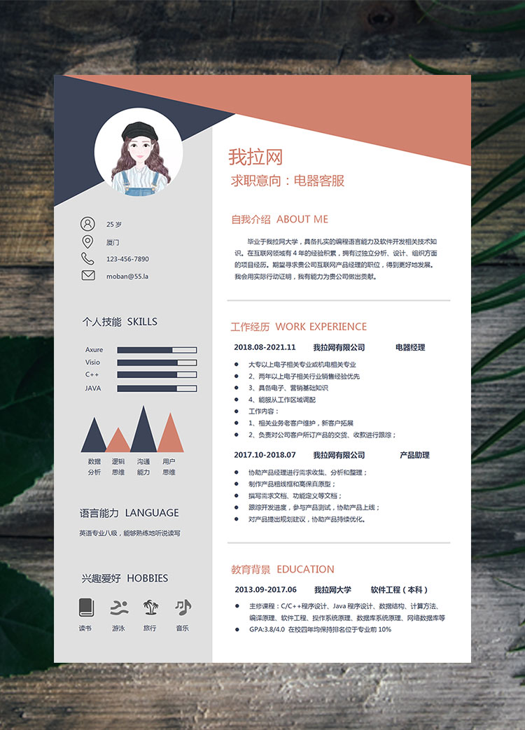 多彩創意風格電器客服簡歷模板