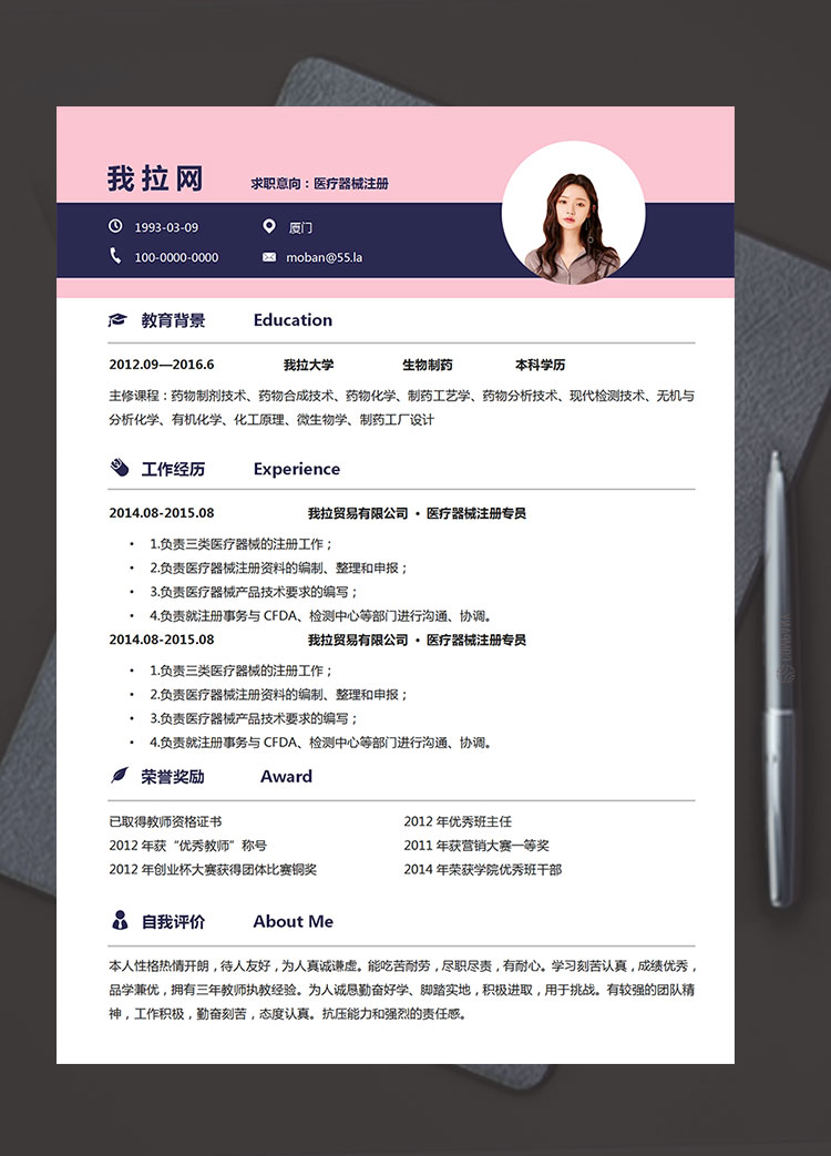 粉色系精美風(fēng)醫(yī)療器械注冊(cè)簡(jiǎn)歷模板