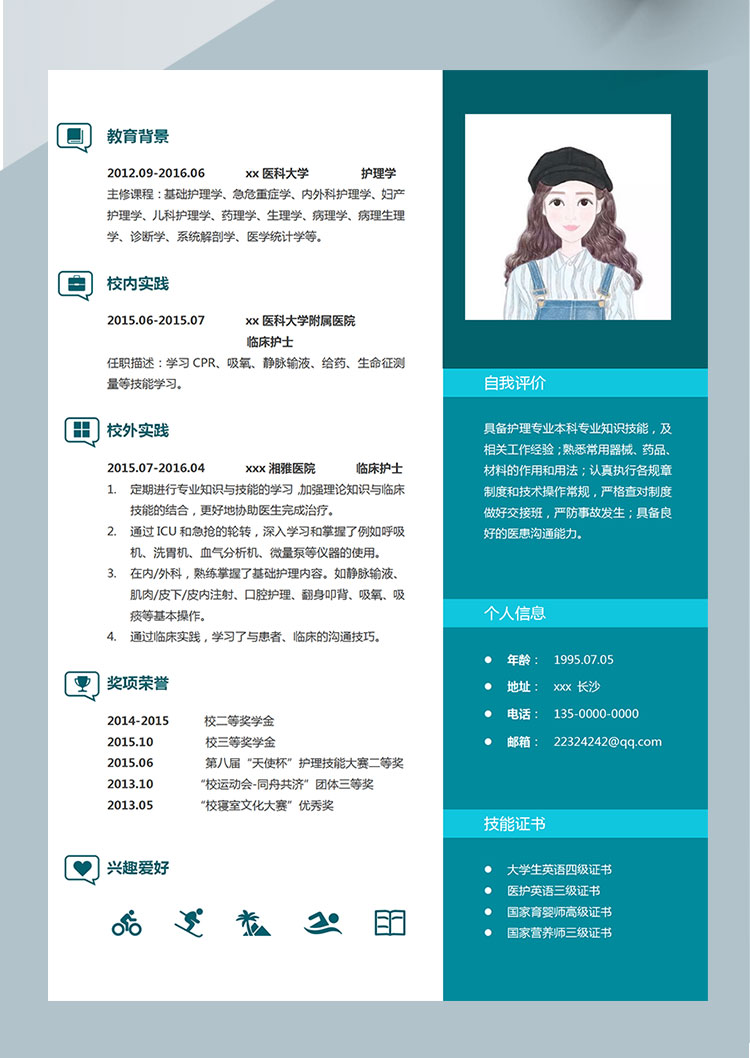 綠色線條風格臨床護士簡歷模板-1