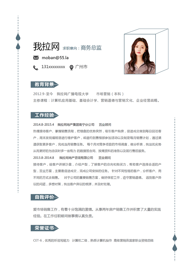 創(chuàng)意簡潔大方美觀風商務總監(jiān)簡歷模板-1