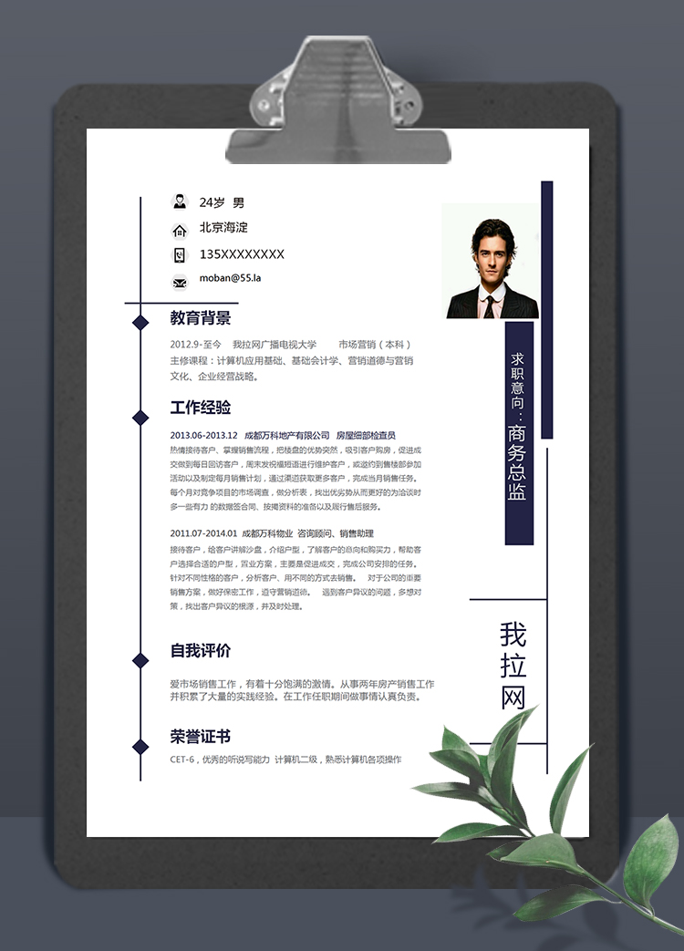 簡潔美觀風格商務總監(jiān)個人簡歷模板